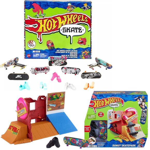 Hot Wheels Skate 10-Pack + Donut Skatepark Playset - Finger Boards - HTP59 HGT92 - Picture 1 of 11
